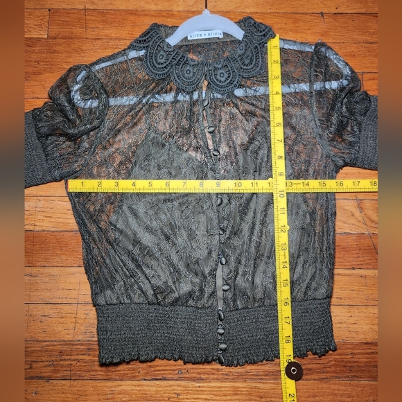 Alice + Olivia Millie Bell-Sleeve Crochet Collared Top - Picture 10 of 10